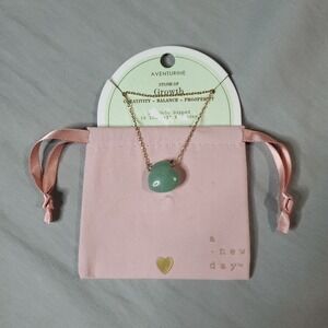 14K Gold Dipped Aventurine Stone Of Growth 16" + 3" Extender Necklace A New Day